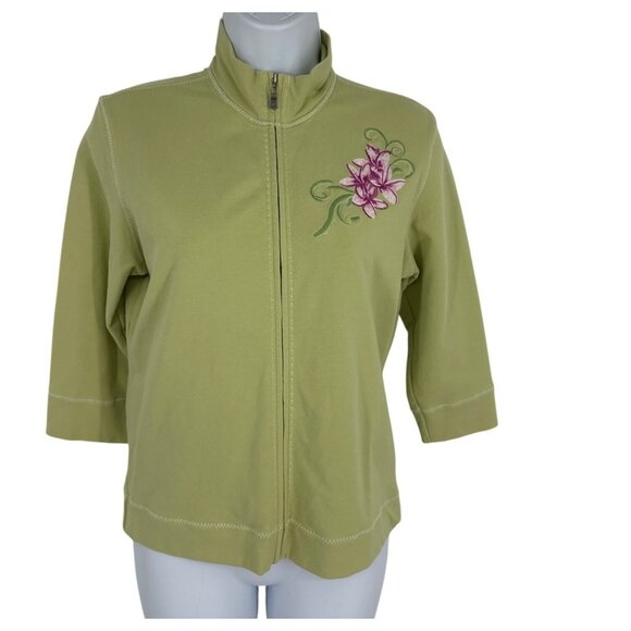 Tommy Bahama Green Embroidered Floral Full-Zip 3/4 Sleeve Jacket Size S - Picture 1 of 8